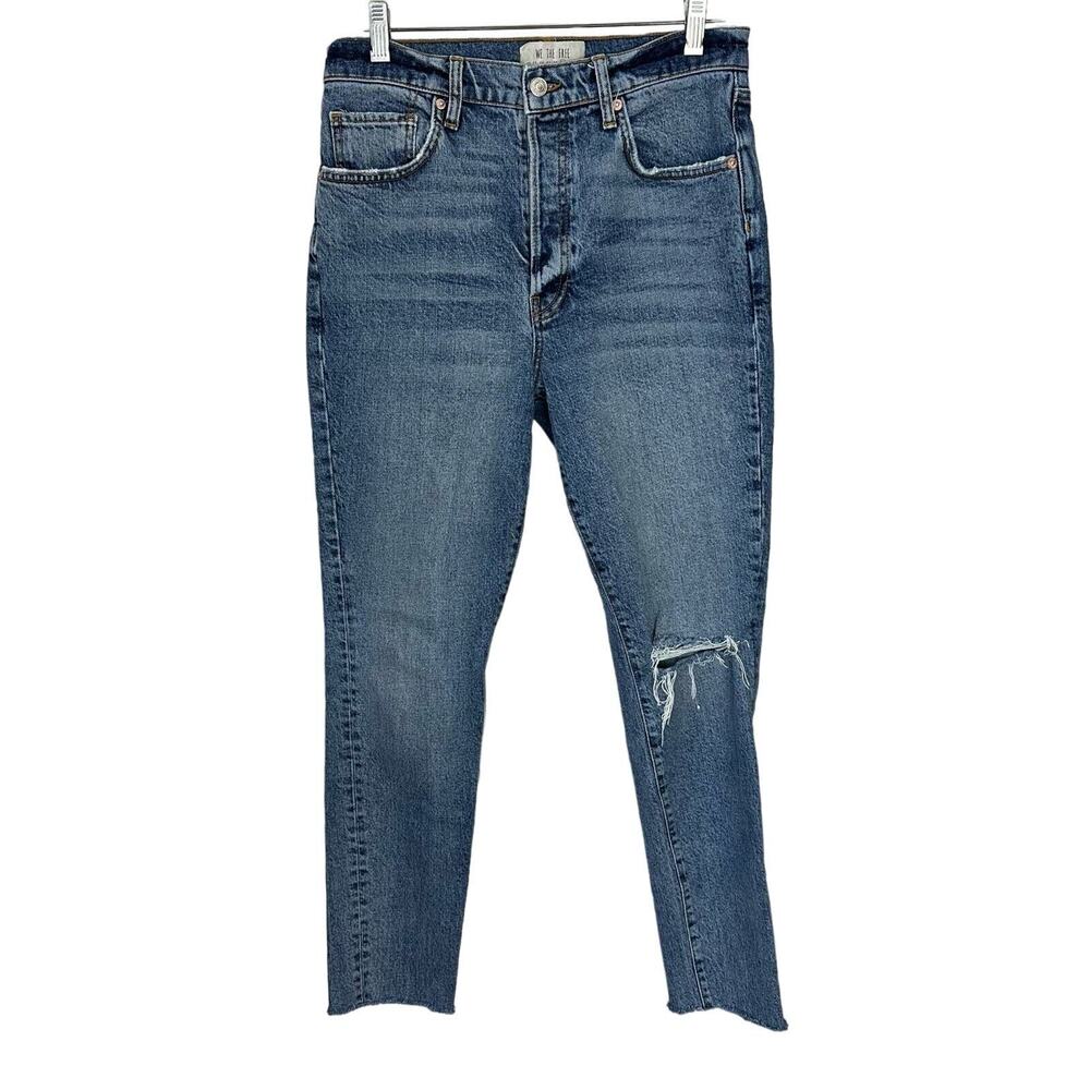 We The Free Jeans 29 Women's Med Wash High Waist Distressed Raw Hem Button Fly